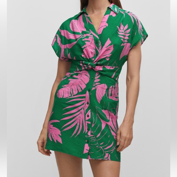 Mango tropical print mini shirt dress size medium - Picture 1 of 5